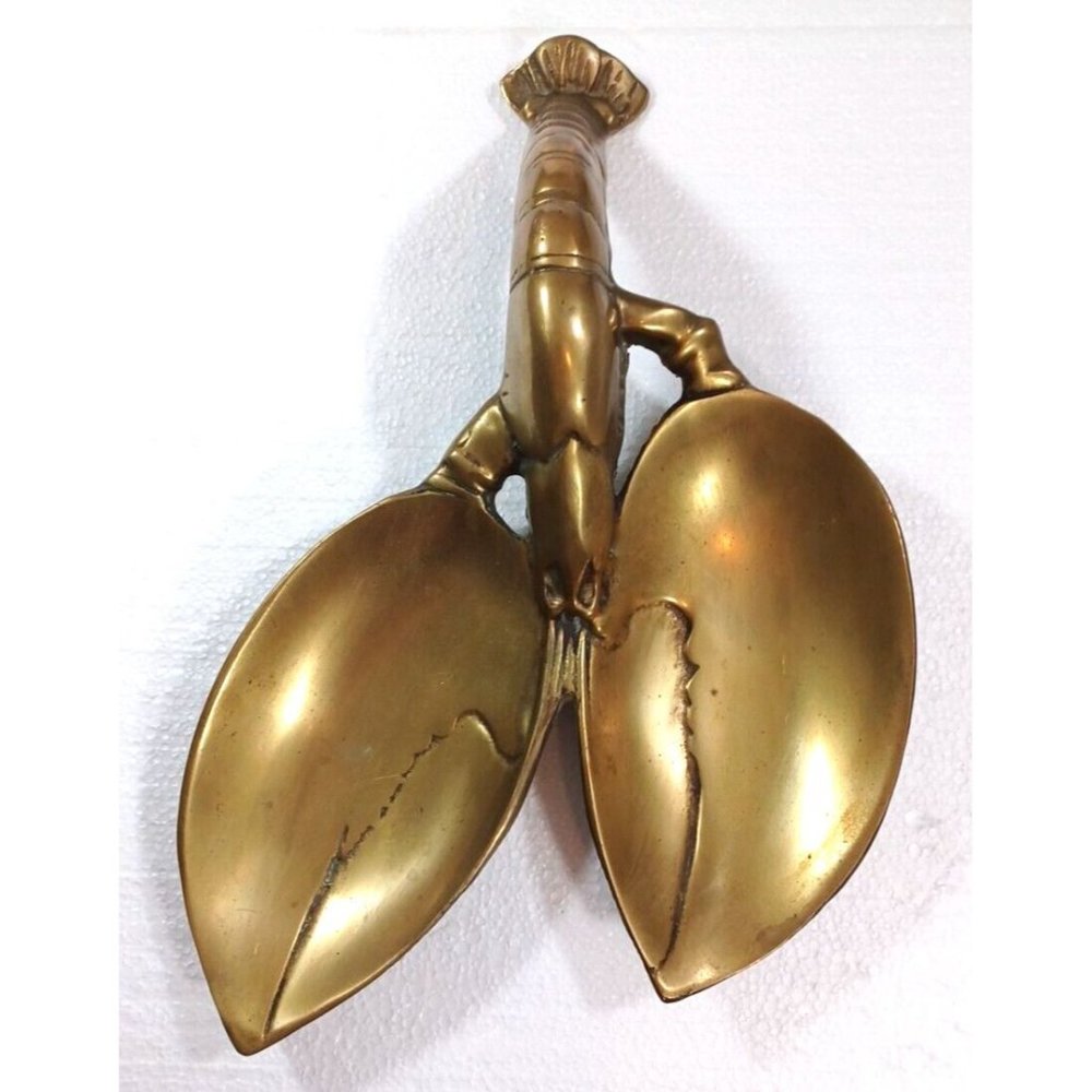 13" Lobster Brass Trinket Candy Dish Ashtray Spoon Rest Nautical Ocean Beach Vtg - Picture 3 of 13
